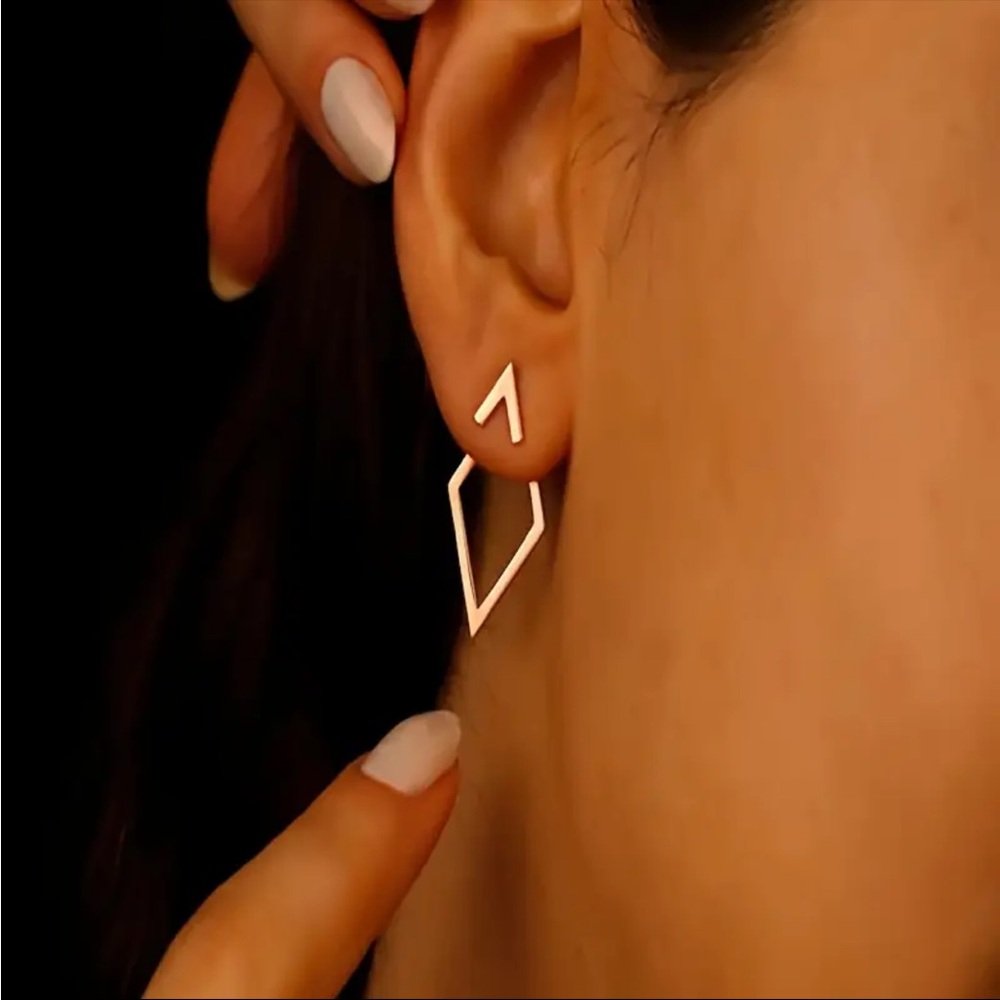 Silver Geometric Double Layer Earrings - image 2